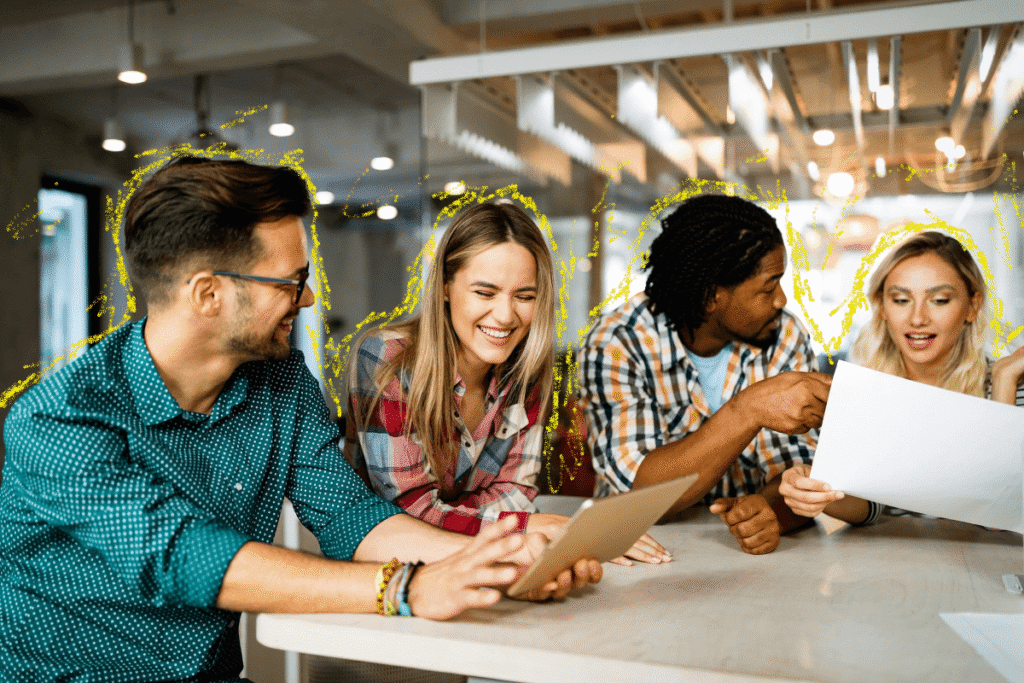 Small group of casual business people at a table